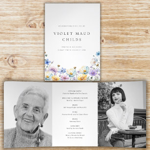 Invitation Trois Volets Moderne deux photos funéraires ordre de service