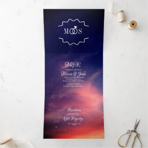 Invitation Trois Volets Moderne magnifique coucher de soleil rose ciel nua