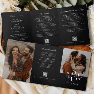 Invitation Trois Volets Moderne tout en un détail RSVP QR Code Mariage