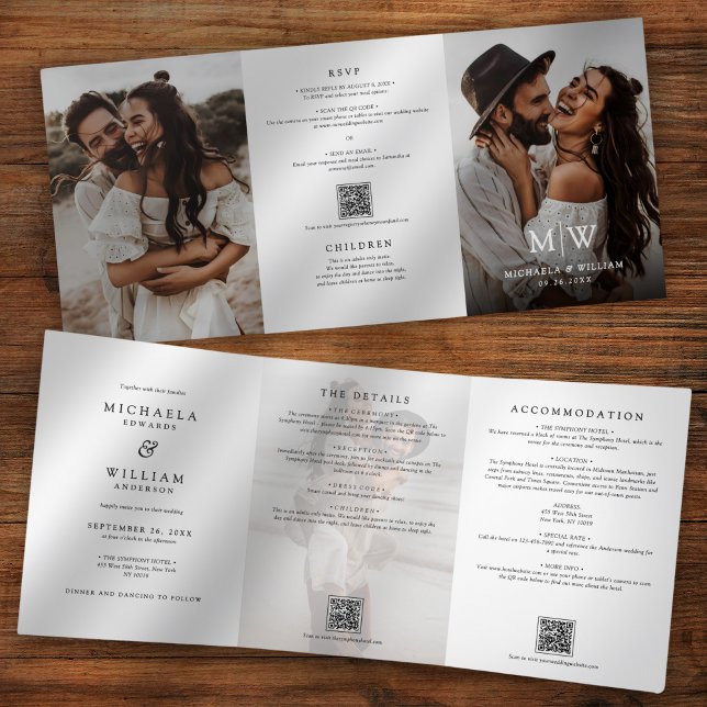 Invitation Trois Volets Moderne tout en un détail RSVP QR Code Mariage (Créateur téléchargé)