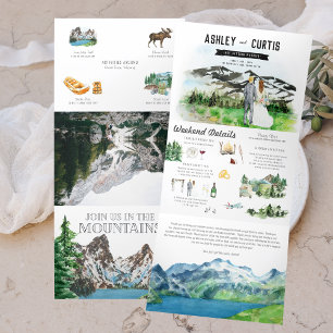 Invitation Trois Volets Montagne enneigée robuste Mariage illustré