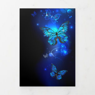 Invitation Trois Volets Morpho Butterfly in the Dark Background