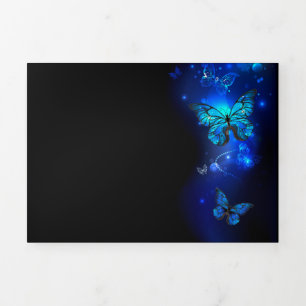 Invitation Trois Volets Morpho Butterfly in the Dark Background