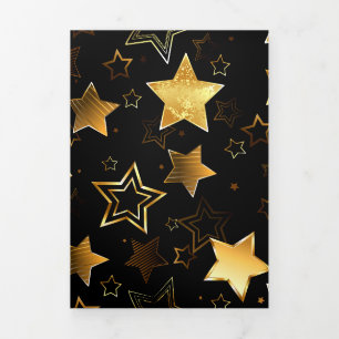 Invitation Trois Volets Motif sans couture avec étoiles d'or