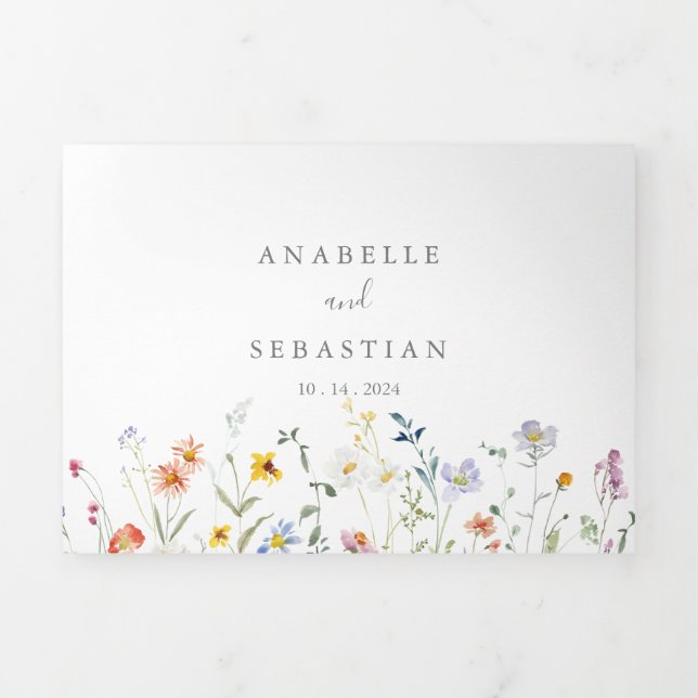 Invitation Trois Volets Multicolor sauvage Mariage floral (Page de couverture)
