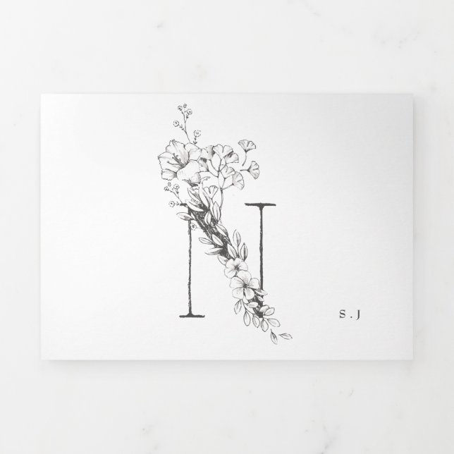 Invitation Trois Volets 'N' Monogramme Beau Mariage floral croisé (Page de couverture)