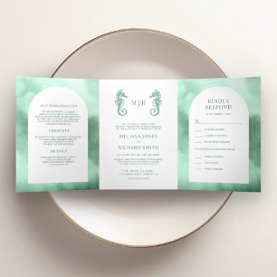 Invitation Trois Volets Nautical Seafoam Arch Tout en Un Mariage Hippocamp