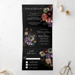 Invitation Trois Volets Néoclassique Lune Florale Dark & Moody Mariage