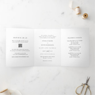 Invitation Trois Volets Nettoyer noir et blanc QR Code moderne Mariage