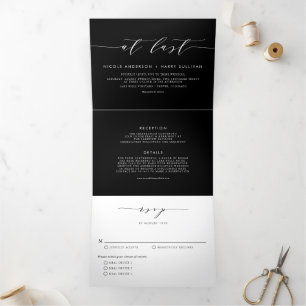 Invitation Trois Volets Noir et blanc à Dernier minimaliste Mariage de scr