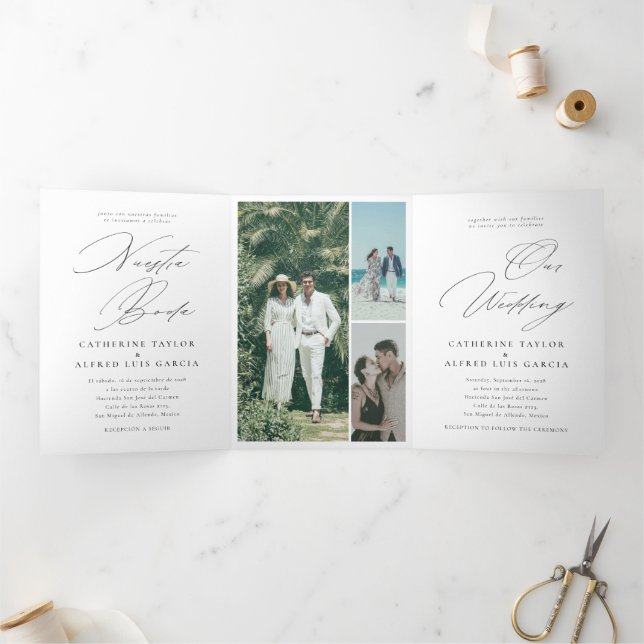 Invitation Trois Volets Nuestra Boda Anglais Espagnol Mariage bilingue (Intérieur)