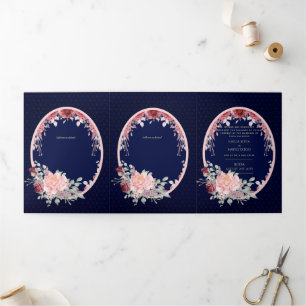 Invitation Trois Volets Nuestra Boda Bourgogne Blue Floral Wedding Invitat