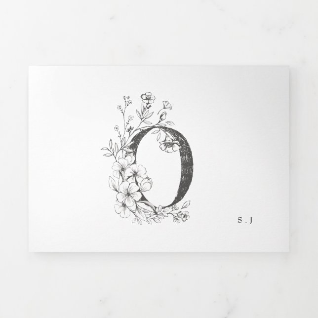 Invitation Trois Volets 'O' Monogramme magnifique Mariage floral croisé (Page de couverture)