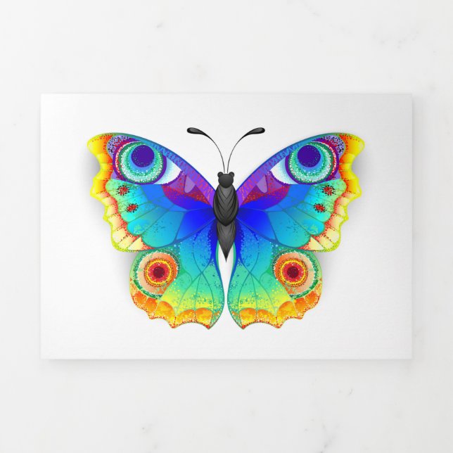 Invitation Trois Volets Oeil de paon arc-en-ciel (Page de couverture)