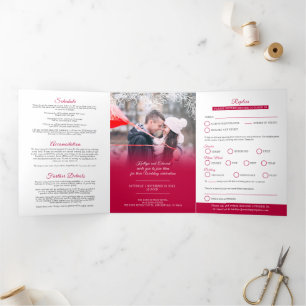 Invitation Trois Volets Option de repas de mariage blanc rouge gui RSVP