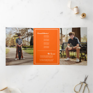 Invitation Trois Volets Orange Edgy Abstrait Torn Photo Graduation