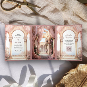 Invitation Trois Volets Palais de Conte de Fées Rêveur Rose Poussiéreux Co