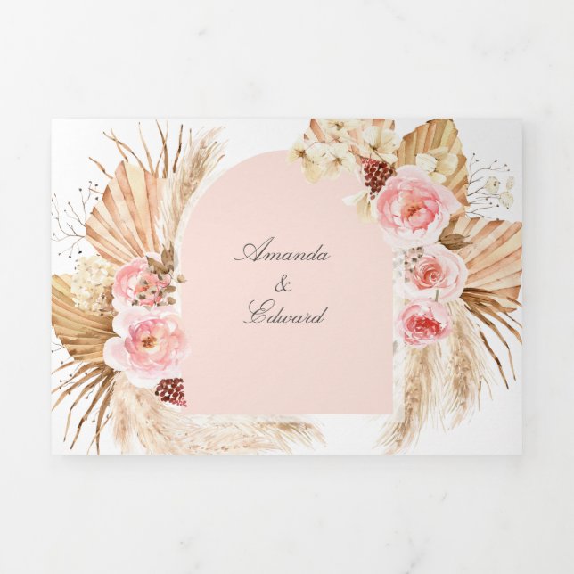 Invitation Trois Volets Pampas rose vif Grass moderne Boho 3 en 1 (Page de couverture)