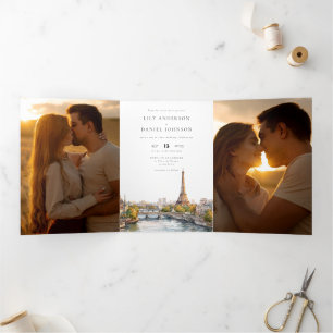Invitation Trois Volets Paris France Code QR 3 Photo Mariage