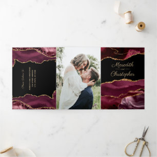 Invitation Trois Volets Parties scintillant d'or Bourgogne Agate Mariage G