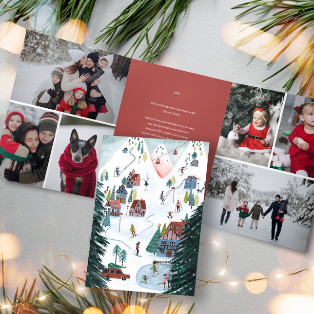 Invitation Trois Volets Pavillon de ski nordique patinage de Noël Famille  (Nordic ski lodge skating Christmas Family Photo Tri-Fold Invitation)