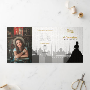 Invitation Trois Volets Photo Black & Gold Arabian Quinceañera