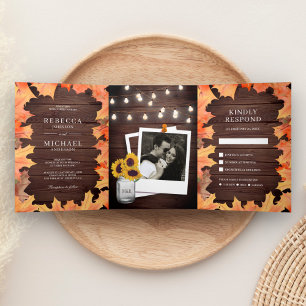Invitation Trois Volets Photo de feuilles d'érable rustique automne automn