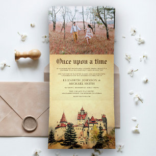 Invitation Trois Volets Photo de mariage au château de conte de fées Il ét