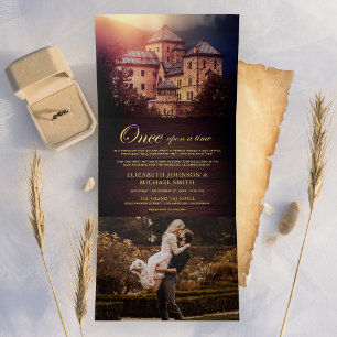 Invitation Trois Volets Photo de mariage au château de conte de fées Il ét