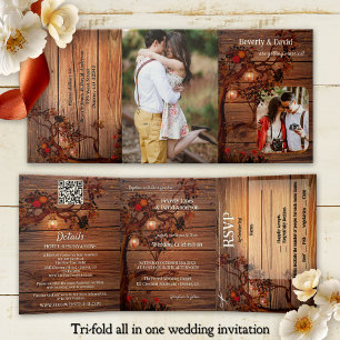 Invitation Trois Volets Photo de mariage d'arbre automnal rustique