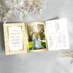 Invitation Trois Volets Photo de mariage marocain à quatre feuilles blanc 