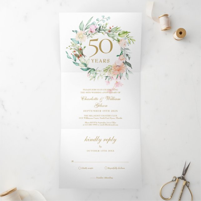 Invitation Trois Volets Photo de mariage pour les 50 ans d'anniversaire de (Intérieur)