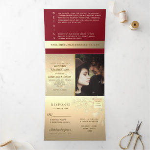 Invitation Trois Volets Photo de mariage rouge moderne