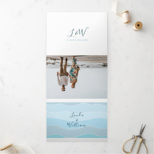 Invitation Trois Volets Photo de plage mariage bleu