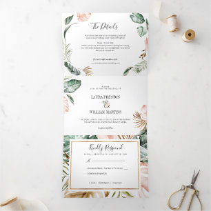 Invitation Trois Volets Photo d'un Mariage Feuille tropical avec détails R