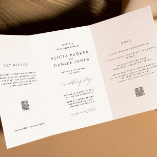 Invitation Trois Volets Photo éditorial minimal propre moderne QR mariage