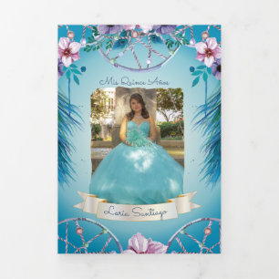 Invitation Trois Volets Photo Espagnol Turqouise Dream attrcher Quinceaner