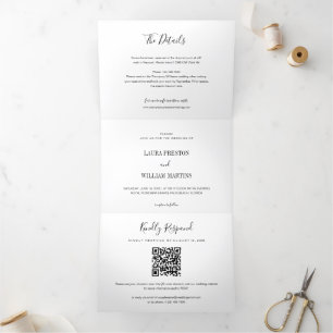 Invitation Trois Volets Photo Mariage minimale avec RSVP QR Code et détail