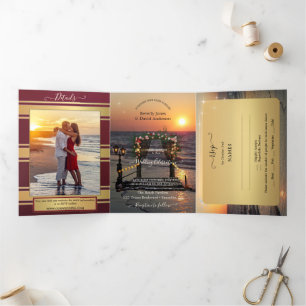 Invitation Trois Volets Photo Rose Arbor Beach Mariage tout en un