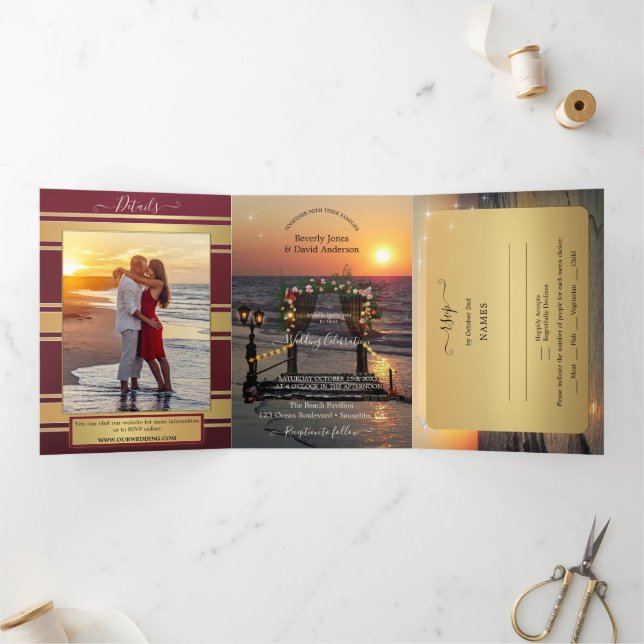 Invitation Trois Volets Photo Rose Arbor Beach Mariage tout en un (Intérieur)