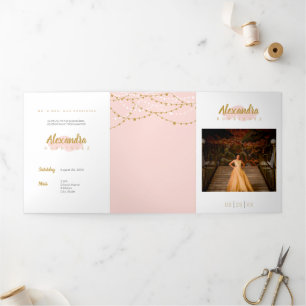 Invitation Trois Volets Photo rose pâle Quinceanera