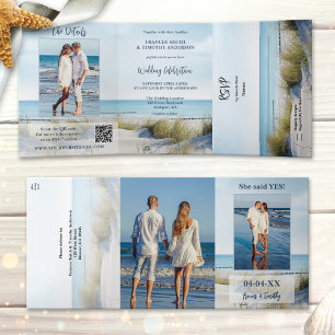 Invitation Trois Volets Photos de dunes et de plage Mariage tout-en-un