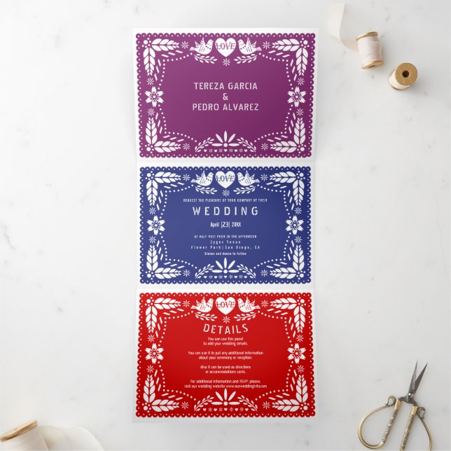 Invitation Trois Volets Pique-nique inséparable violet, rouge, bleu papel  (Intérieur)
