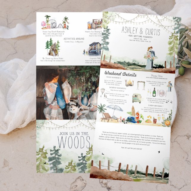 Invitation Trois Volets Plage de la forêt de Westcoast | Mariage illustré (Créateur téléchargé)