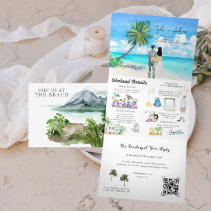 Invitation Trois Volets Plage de l'océan tropical   Mariage illustré