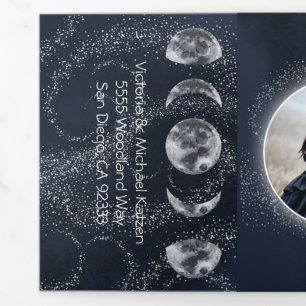 Invitation Trois Volets Pleine lune céleste et Mariage des étoiles