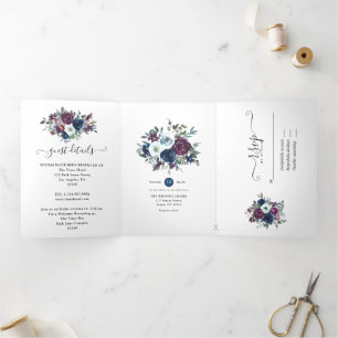Invitation Trois Volets Plum et Mariage floral de marine