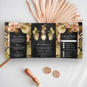 Invitation Trois Volets Pots de fleurs terreux séchés Boho Palm noir Maria