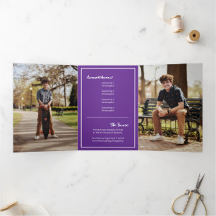 Invitation Trois Volets Purple Edgy Abstrait Torn Photo Graduation