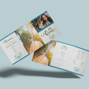 Invitation Trois Volets Quinceanera photo traditionnel Mexique floral